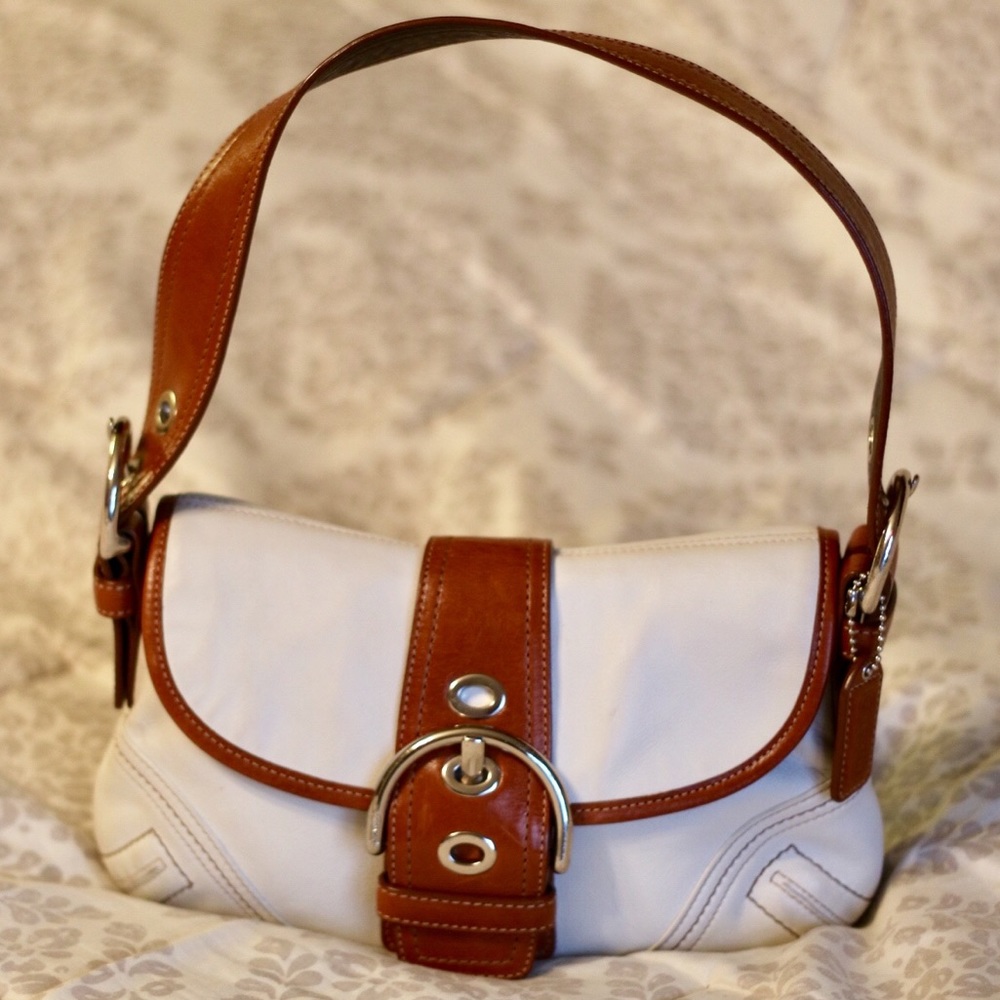 Coach Soho White Leather Shoulder Bag, Gently Used